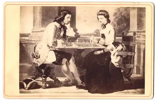 Fotografie unbekannter Fotograf und Ort, Gemälde: junges Paar beim Schach Spiel, Hochwohlgeboren