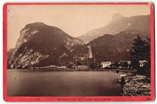 Fotografie Würthle & Spinnhirn, Salzburg, Ansicht Scharfling, Blick vom Mondsee nach dem Ort mit Schafberg