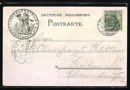 Lithographie Thale, Hexentanzplatz vom Hirschgrund gesehen