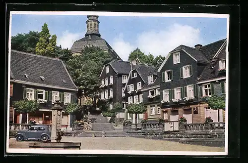 AK Solingen, Gräfrather Marktplatz mit Brunnen