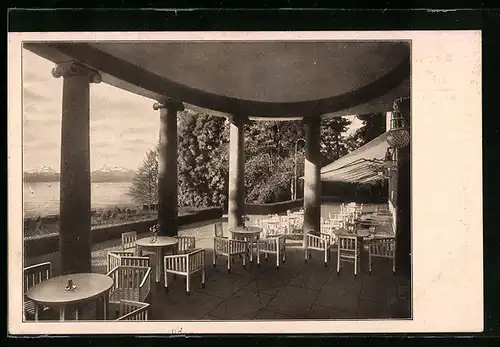 AK Friedrichshafen am Bodensee, Terrasse vom Kurgarten-Hotel Friedrichshafen, Dir. R. Velten