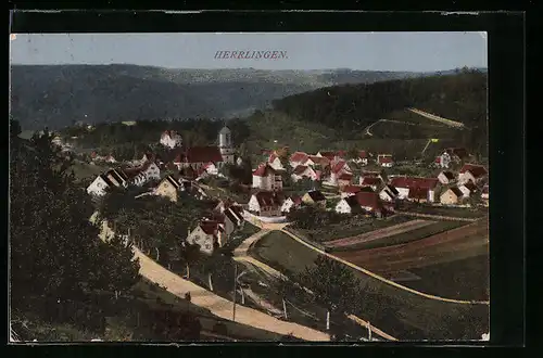 AK Herrlingen, Teilansicht mit Strassenpartie