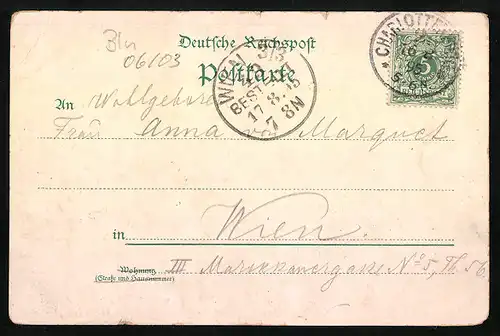 Vorläufer-Lithographie Berlin, 1895, Siegessäule und Brandenburger Thor