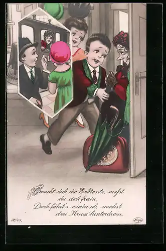 AK Erbtante besucht Pärchen, frauenfeindlicher Humor