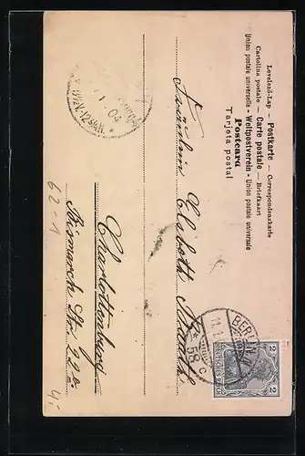 AK Kinder sitzen im Buchstaben B, Frau in Tracht balanciert einen Krug auf dem Kopf