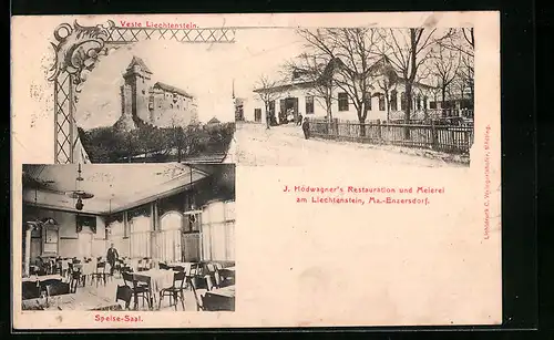AK Maria-Enzersdorf, J. Hodwagners Restaurant und Meierei am Liechtenstein, Veste