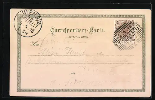 Lithographie Stockerau, Convict, Blick zur Post, Teilansicht der Ortschaft