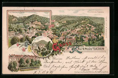 Lithographie Kaltenleutgeben, Morizhof, Teilansichten vom Ort