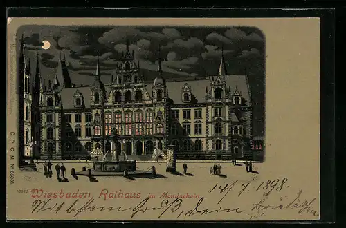 Lithographie Wiesbaden, Partie am Rathaus