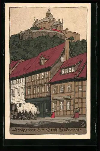 Steindruck-AK Wernigerode, Schloss mit Schöneecke