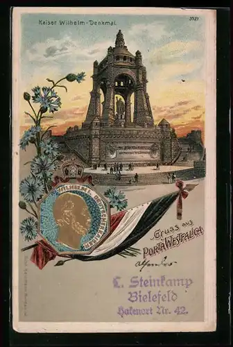 Passepartout-Lithographie Porta Westfalica, Kaiser Wilhelm-Denkmal