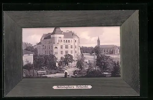 AK Helsingfors, Ortspartie mit Kirche, Passepartout