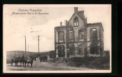 AK Gr. Rominten, Östliches Kriegsbild, Die zerstörte Post