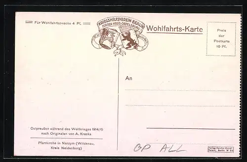 Künstler-AK Narzym, Partie an der Pfarrkirche