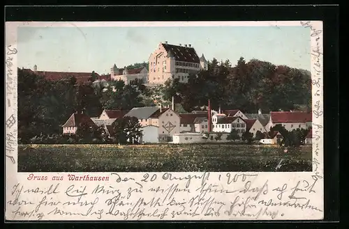 AK Warthausen, Ortsansicht mit Wald