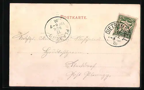 AK Dietramszell, Ortspartie mit Blick zum Kloster