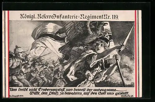 AK Königl. Reserve-Infanterie-Regiment Nr. 218, Germania führt Soldaten in die Schlacht