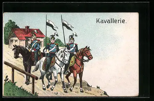 AK Soldaten der Kavallerie mit Fahnen