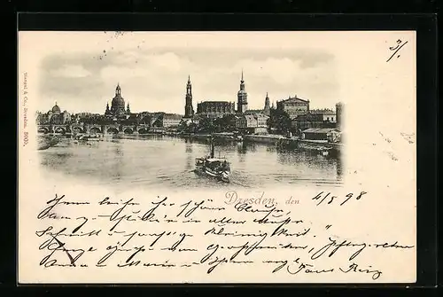 AK Dresden, Uferpartie mit Brücke