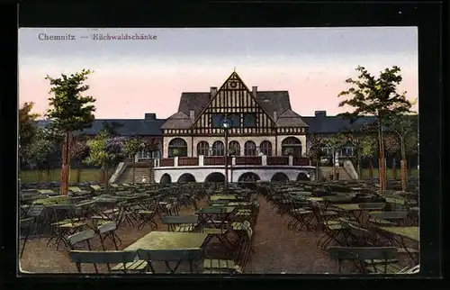 AK Chemnitz, Gasthaus Küchwaldschänke vom Garten gesehen
