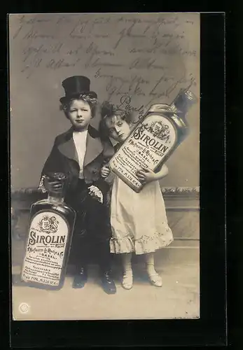 AK Kinderpaar mit Sirolin-Flaschen, Reklame