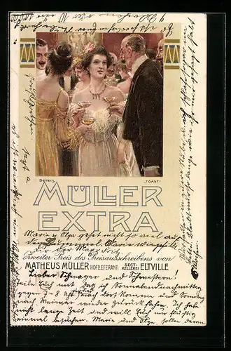 Künstler-AK Eltville, Sekt-Kellerei Müller Extra, Wein, Abendveranstaltung