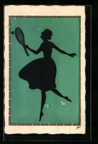 AK Silhouette einer Tennisspielerin