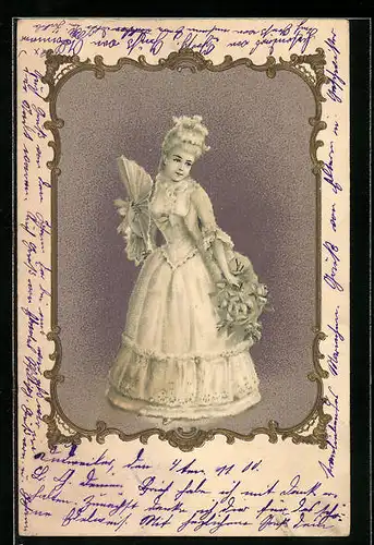 Künstler-AK Hübsche junge Frau mit Blumen und einem Fächer, Jugendstil