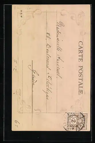 Präge-AK Zwei junge Frauen an einer Schale im Jugendstil