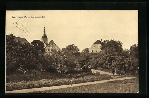 AK Nerchau, Ortspartie mit Kirche