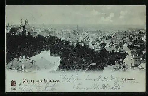 Mondschein-AK Eisleben, Panorama aus der Vogelschau