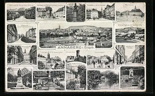 AK Annaberg i. Erzgeb., Marktplatz, Karolinenplatz und Schutzteich