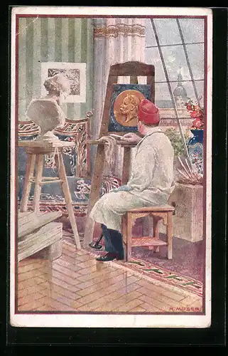 AK Rotes Kreuz Nr. 512: Bildhauer aus den Invalidenschulen, Kriegsfürsorge