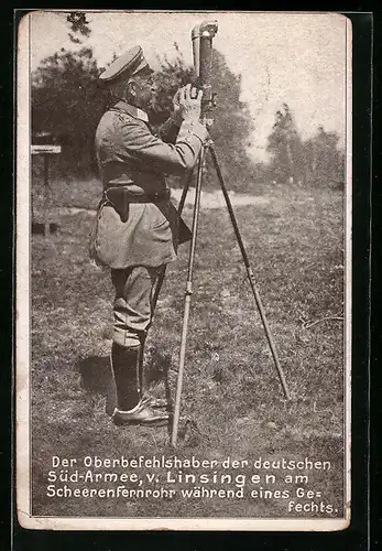 AK Heerführer v. Linsingen am Scheerenfernrohr während eines Gefechts