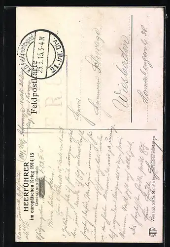 Künstler-AK Heerführer v. Emmich in Uniform