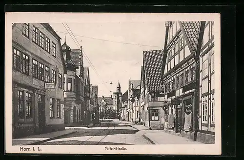 AK Horn i. L., Blick in die Mittel-Strasse