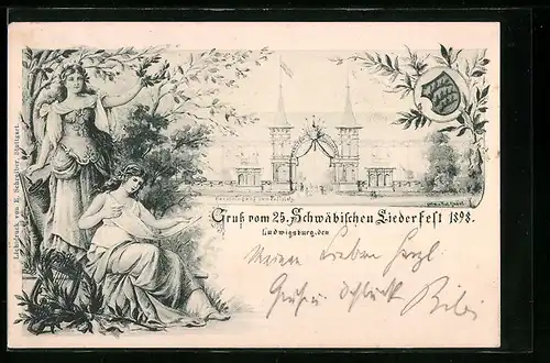 Lithographie Ludwigsburg, 25. Schwäbisches Liederfest 1898, Sängerfest
