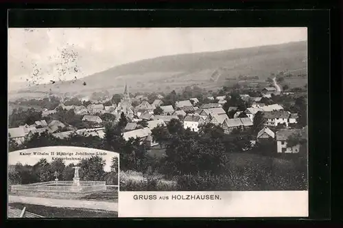 AK Holzhausen, Kaiser Wilhelm Jubiläums-Linde und Kriegerdenkmal, Totalansicht