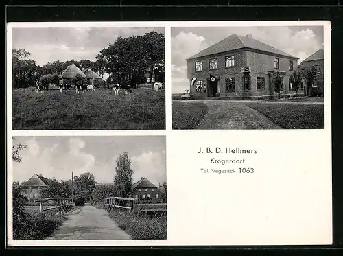 AK Krögerdorf b. Vegesack, Gasthaus J. B. D. Hellmers, Strassenpartie