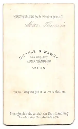Fotografie Miethke & Wawra, Wien, Maria Theresia von Österreich, Königin von Ungarn