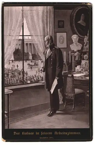 Fotografie unbekannter Fotograf, Ansicht Berlin, Kaiser Wilhelm I. schaut aus dem Fenster seines Arbeitszimmer