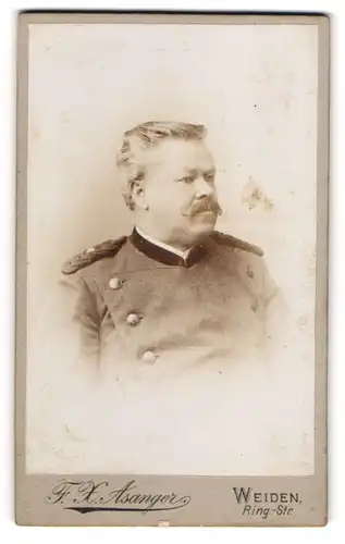 Fotografie F. X. Asanger, Weiden, Ringstr., Portrait Jäger in Jagdkleidung mit Schulterlitzen