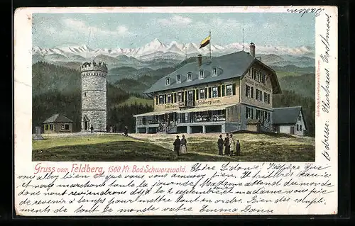 Künstler-AK Feldberg /Bad. Schwarzwald, Partie am Gasthaus Feldbergturm