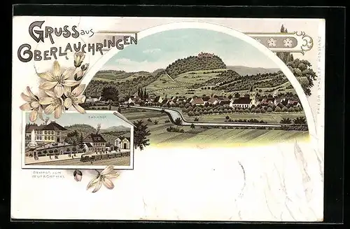 Lithographie Oberlauchringen, Gasthof zum Wutachthal, Ortsansicht
