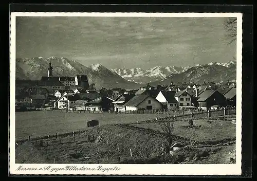 AK Murnau, Totalansicht gegen Wetterstein und Zugspitze