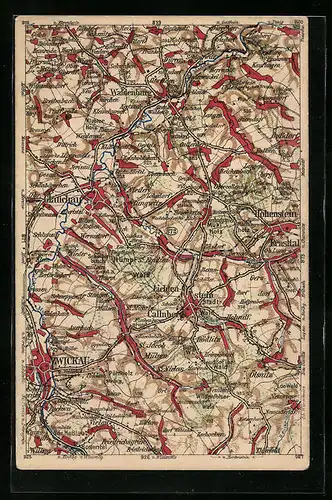 AK Glauchau, Landkarte Glauchau mit Umgebung, WONA-Verlag