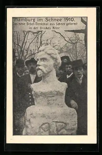 AK Hamburg, Das neue Bebel-Denkmal in Schnee geformt, Eisplastik, 1910