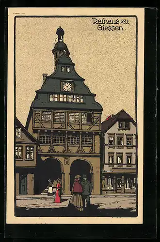 Steindruck-AK Giessen, Rathaus