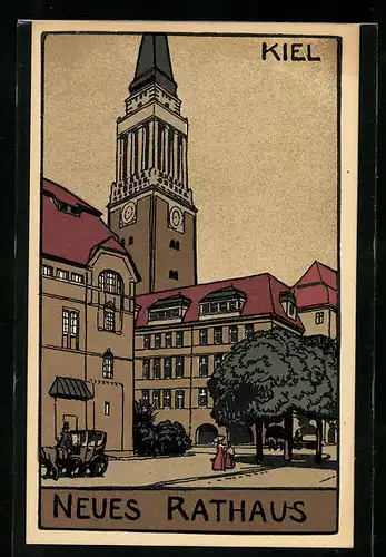 Steindruck-AK Kiel, Neues Rathaus