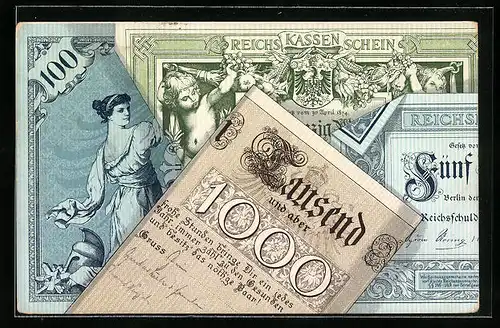 Künstler-AK Reichskassenscheine, Geld